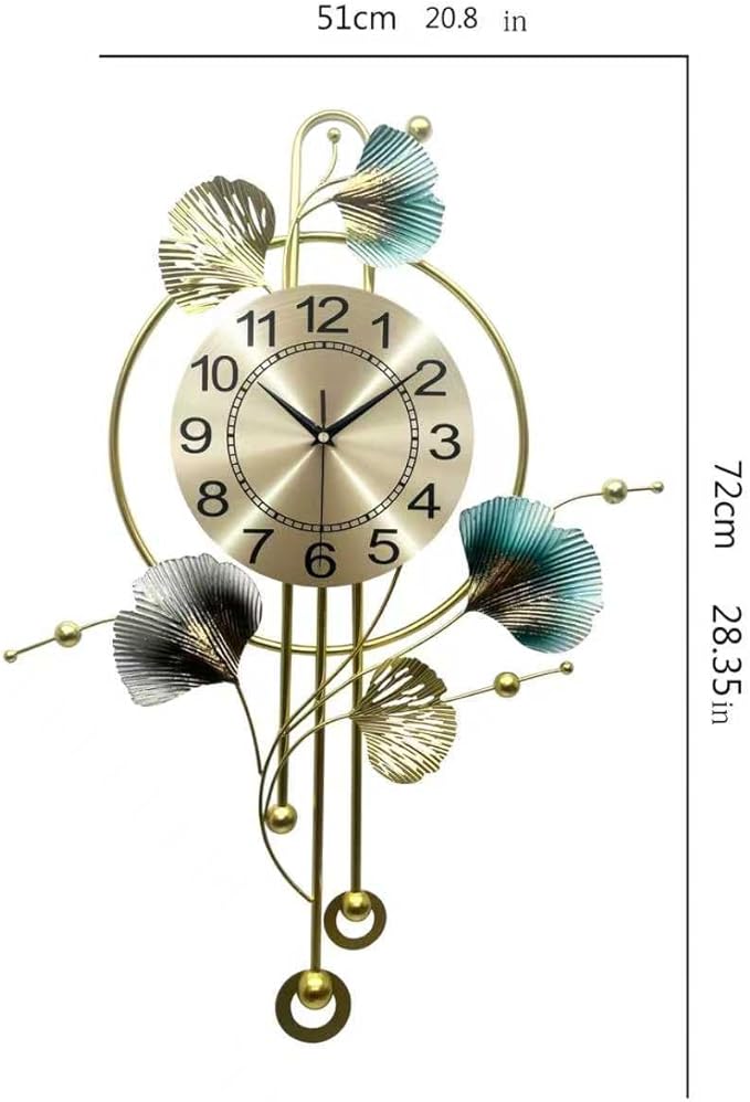 Wall Clocks for Living Room Decor, Unique 3D Metal Iron Ginkgo Leaf Wall Art