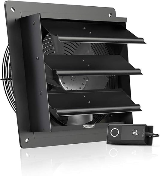AC Infinity AIRLIFT S10, Shutter Exhaust Fan 10â with 10-Speed Controller, EC Motor - Wall Mount Ventilation and Cooling for Sheds, Attics, Workshops, and Greenhouses