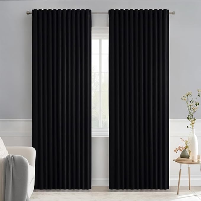 MIULEE Black Back Tab Blackout Curtains 84 Inch Length 2 Panels Set