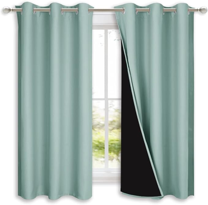 NICETOWN Aqua Blue 100% Blackout Lined Curtains, 2 Thick Layers Completely
