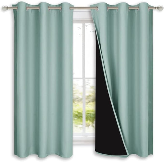 NICETOWN Aqua Blue 100% Blackout Lined Curtains, 2 Thick Layers Completely
