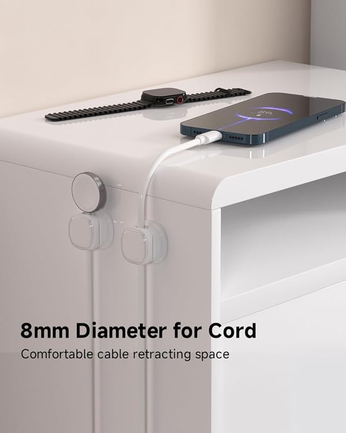 9 Pack Cord Organizer, Spring Cable Management, Adhesive Cute Cable Holder Clips, Phone Charger Wire Keeper for Desk Nightstand Car Office (9-Pack White)