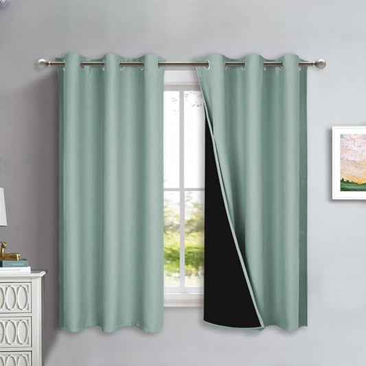 NICETOWN 100% Blackout Lined Curtains, Seafoam Green, 1 Pair, 2 Thick Layers