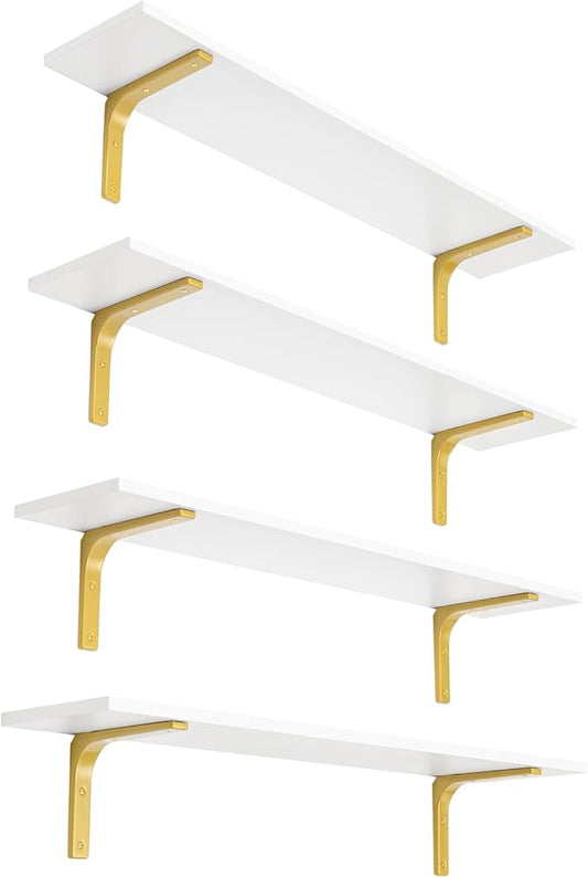 DINZI LVJ Long Wall Shelves, 31.5" Wall Mounted Shelves Set of 4, Large