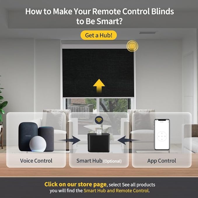 Motorized Smart Blinds With Remote, Grasscloth Fabric Roller Shades With