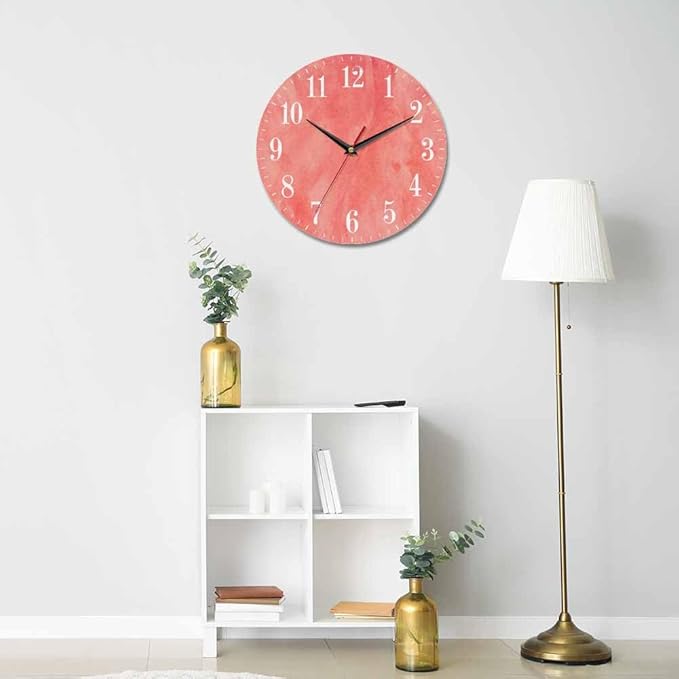 Mxocom Coral Red Wall Clock Magenta Pastel Artistic 10 Inch Silent Non Ticking