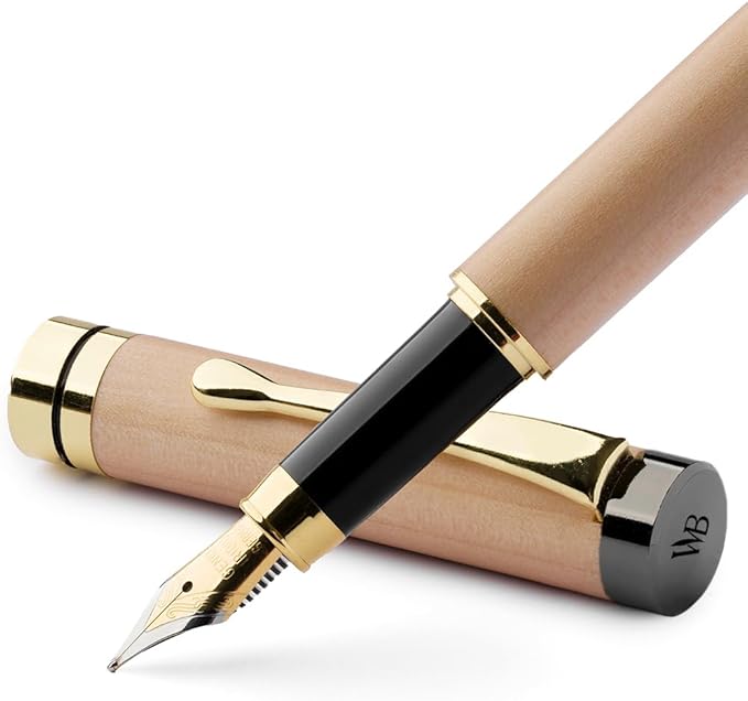 Wordsworth & Black Fountain Pen Set, Luxury Bamboo Wood - Medium Nib, Gift Case; Includes 6 Ink Cartridges, Ink Refill Converter -Journaling, Calligraphy; Drawing, Smooth Writing [Maple Wood]