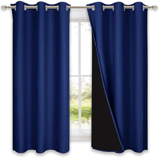 NICETOWN 100% Blackout Curtain Set, Royal Blue, 37W x 50L, Thermal Insulated &