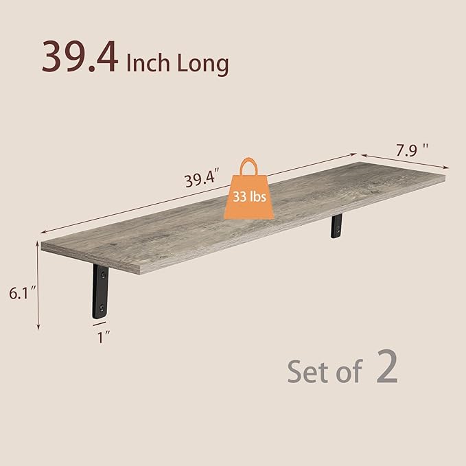 DINZI LVJ Long Wall Shelves, 39.4Inch Wall Mounted Shelves Set of 2, Extra