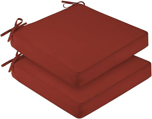 downluxe Waterproof Outdoor Chair Cushions for Patio Furniture, 24" x 24" x 4" Patio Chair Cushion with Adjustable Ties & Portable Handle, Square Outdoor Cushion with Removable Cover, Orange, 2 Pack