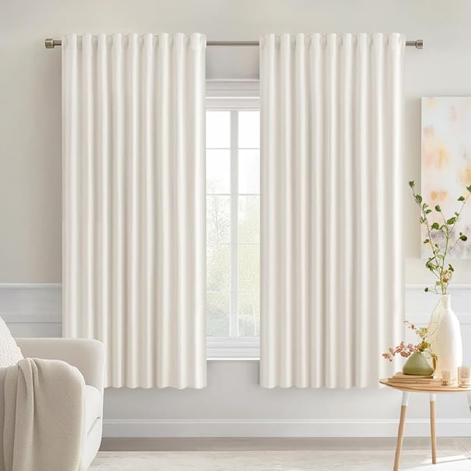 MIULEE Ivory Back Tab Blackout Curtains 63 Inch Length 2 Panels Set