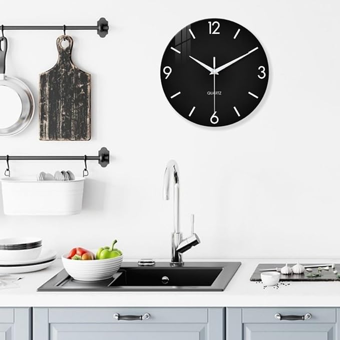 XFM Black Wall Clock 12 Inch Silent Non-Ticking Wall Clocks Battery Operated