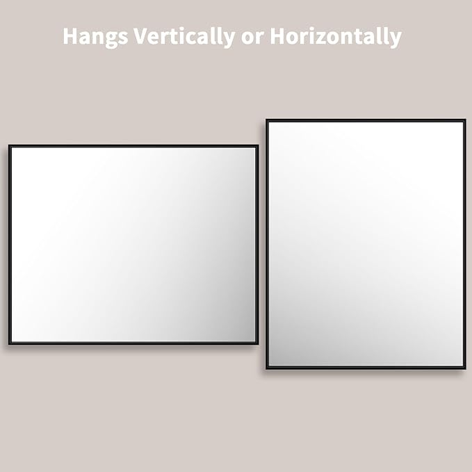 LOAAO 40"X32" Black Rectangle Bathroom Mirror Wall, Matte Black Aluminum Alloy