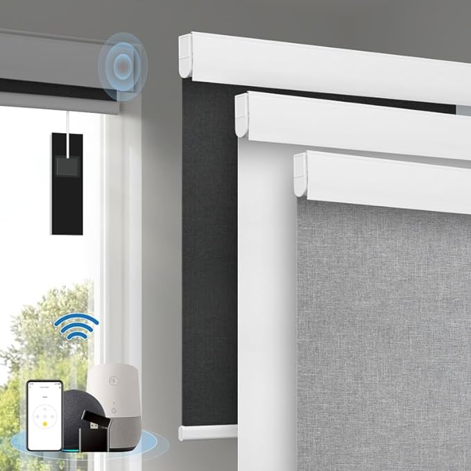 Motorized Blinds with Remote, Cordless Smart Blinds with Valance Cover