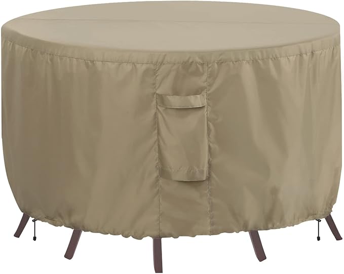 OutdoorLines Outdoor Waterproof Patio Table Furniture Set Covers - Round Couch Sectional Cover Outside Weatherproof Patio Furniture Covering for Deck, Lawn and Backyard 84" dia x 28" H, Camel