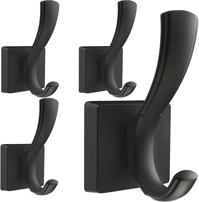 TOFIIGREM Black Hooks for Wall Towel Hooks, Heavy Duty Thick Aluminum Alloy