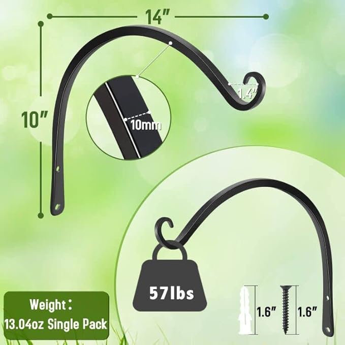 FEED GARDEN 2 Pack 14 Inch Hanging Plant Bracket Wall Hooks Decorative Plant