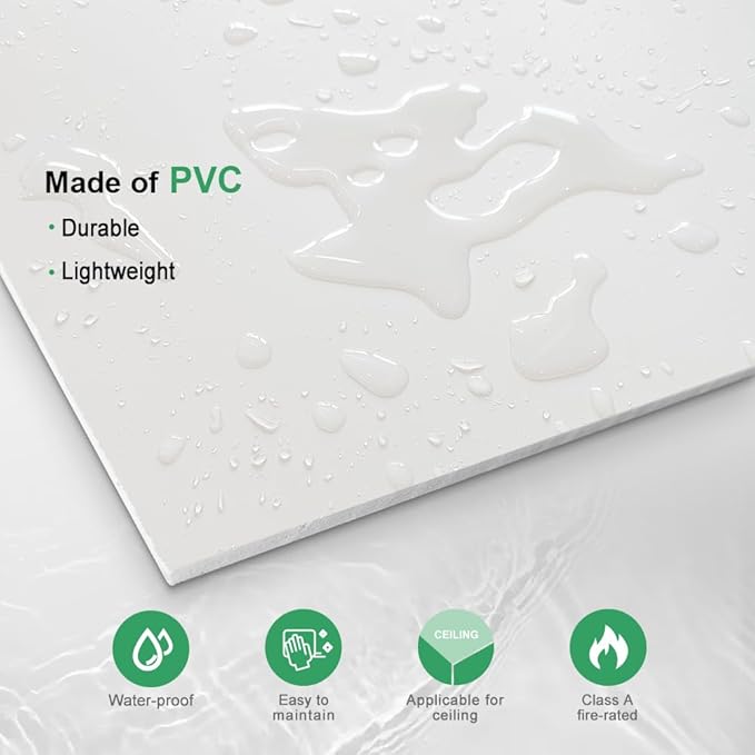 Smooth White Drop Ceiling Tile 2ft x 4ft, Ceiling Panel 24 x 48in – Waterproof