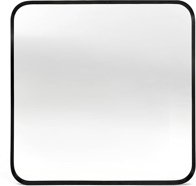 Wall Mount Mirror for Bathroom, Brushed Black Metal Framed Rounded Corner