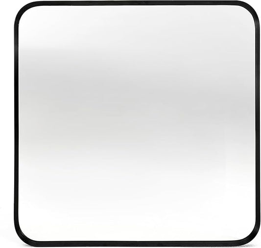 Wall Mount Mirror for Bathroom, Brushed Black Metal Framed Rounded Corner