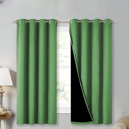 NICETOWN 100% Blackout Curtains 54 inches Long, Forest Green, 1 Pair, 52 inches