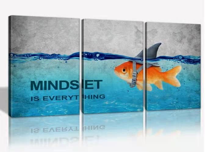 KAWAHONE 3 Panels Modern Framed Inspirational Quote Canvas Wall Art-Mindset is