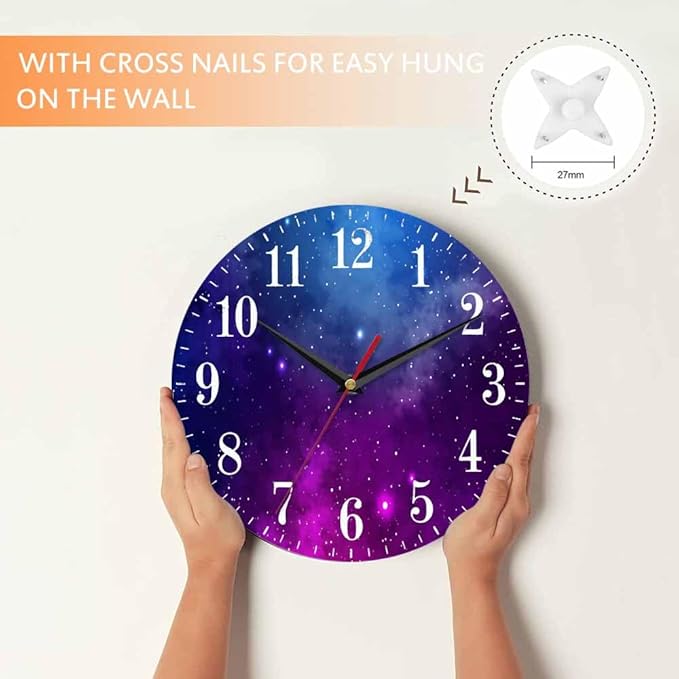 Mxocom Colourfull Sky Wall Clock Blue Purple Nebula White Colour Star 10 Inch