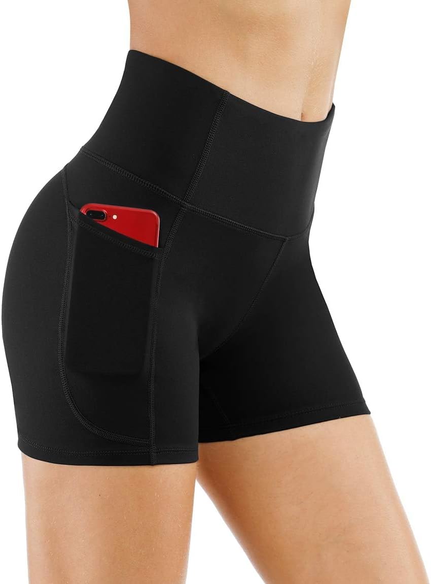 **The Gym People High Waist Yoga Shorts - Tummy Control Fitness Shorts with Deep Pockets**