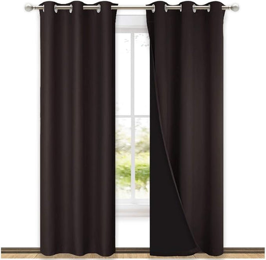 NICETOWN Toffee Brown Full Shade Curtain Panels, Pair of Thermal Insulated &