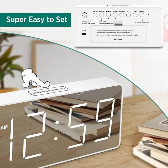 Peakeep Digital Clock, Alarm Clock Battery Backup Powered