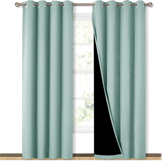 NICETOWN Aqua Blue 100% Blackout Curtain Set, Thermal Insulated & Energy