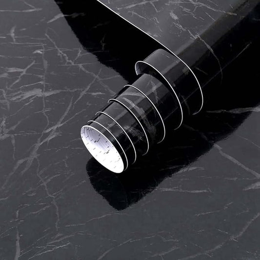 Arthome Black Marble, 35.4x120 Inches Peel and Stick Wallpaper, Marble Contact