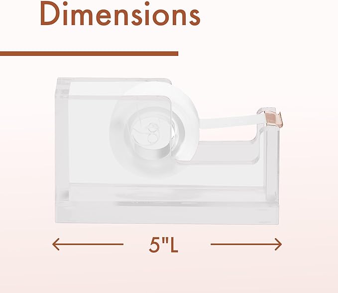 OfficeGoods Acrylic Tape Dispenser – Modern Desk Organizer for Office Supplies – Heavy Duty Refillable Tape Holder for Home and School Crafting – Stylish Desktop Accessory for Gift Wrapping, Rose Gold