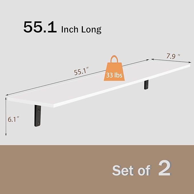 DINZI LVJ Long Wall Shelves, 55.1Inch Wall Mounted Shelves Set of 2, Extra