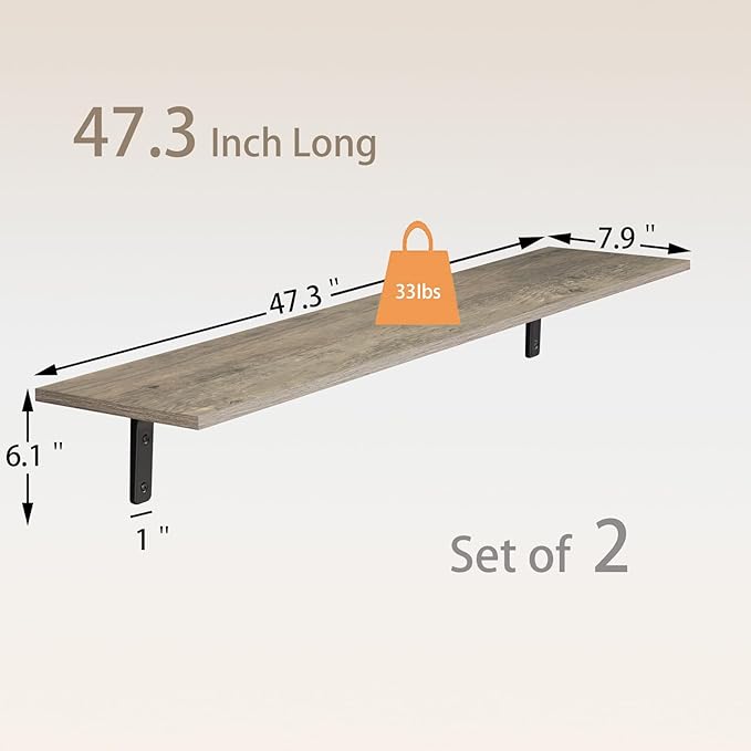 DINZI LVJ Long Wall Shelves, 47.3Inch Wall Mounted Shelves Set of 2, Extra