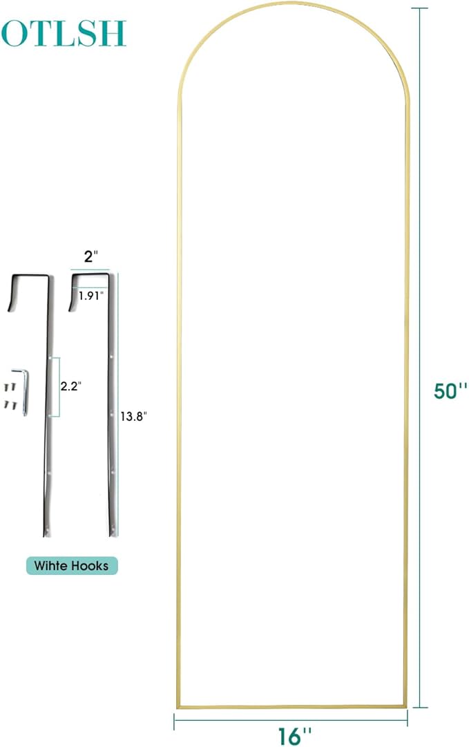 Otlsh 16"50" Arch Wall Mirror, Over The Door, Thin Frame Aluminum Alloy