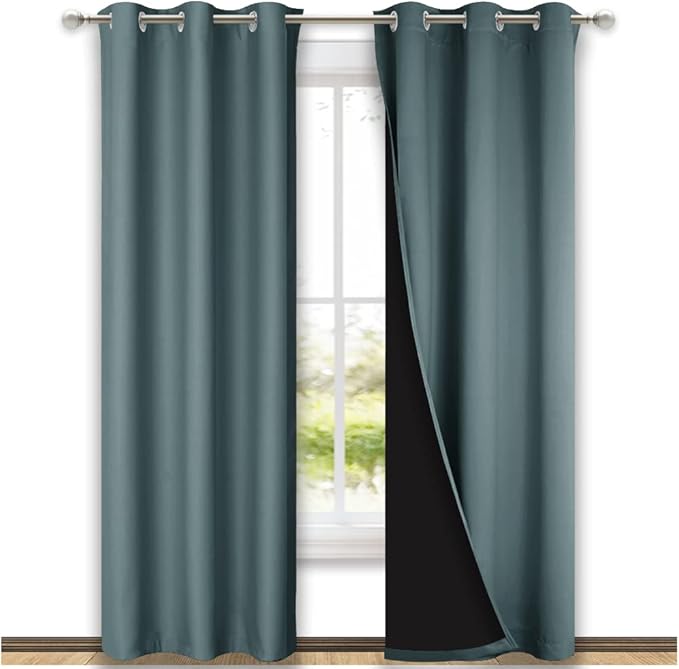 NICETOWN Greyish Blue Blackout Curtains 80 inches Long, Full Light Blocking
