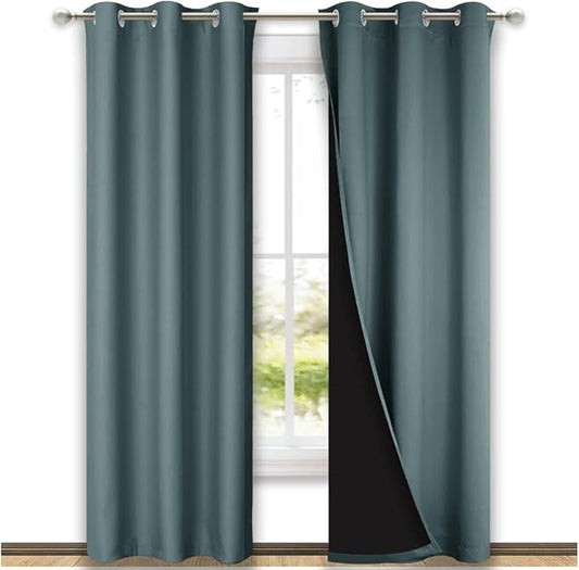 NICETOWN Greyish Blue Blackout Curtains 80 inches Long, Full Light Blocking