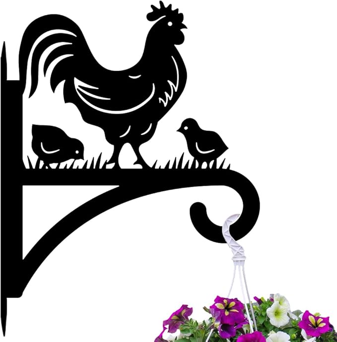 peacoblue Iron Plant Hangers Hooks for Outdoor Indoor Hanging Plants Fern Pots, Lantern, Bird Feeder, Wind Chimes, 12âx14â Rooster Weather Resistant Metal Wall Brackets for Garden, Farmhouse(Rooster)