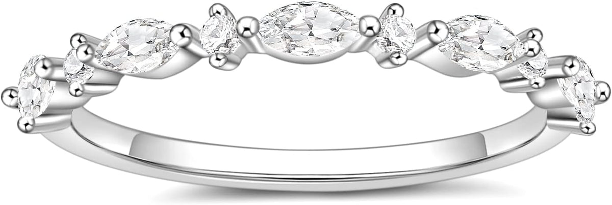SHINYSO 14K Gold Plated Wedding Band for Women Thin Stacking Ring Half Cubic Zirconia Eternity Engagement Ring Size 4-10
