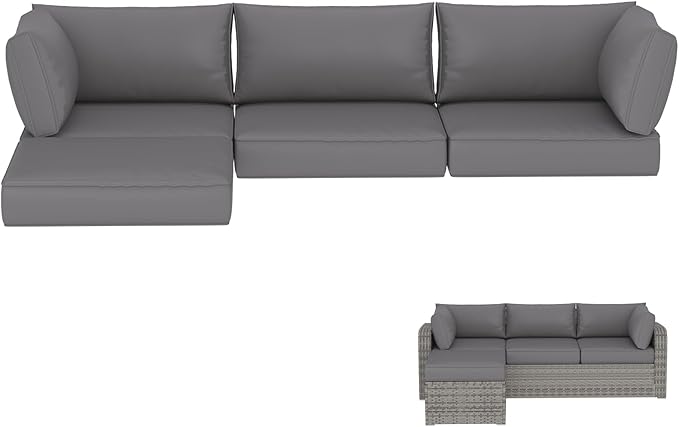 HOMREST Outdoor Couch Cushions 9-Piece Set – Water Repellent Patio Furniture Replacement Cushions for 4-Seat Rattan Wicker Sectional Conversation Set – Includes Seat & Back Cushions,Gray