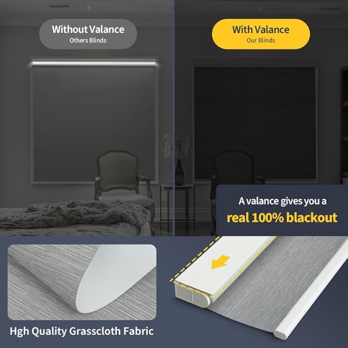 Motorized Blinds with Valance Cover Upgraded Smart Grasscloth Fabric Electric