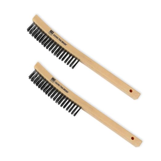 14â Plastic Handle Wire Brush Set (562301) â 2 Pack 3 Row Scratch Brush Premium Carbon Steel Bristles, Durable, Paint Removal, Rust Removal, Scrubbing, Deep Cleaning, and Detailing