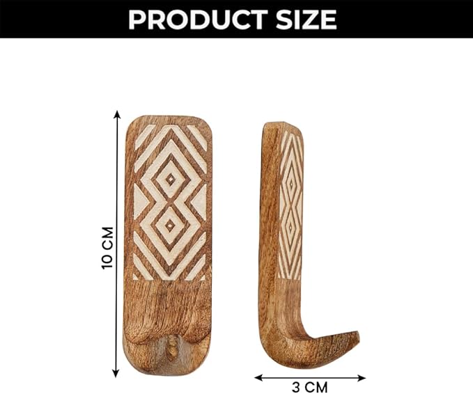 Indian Shelf 10 LB Decorative Wood Adhesive Wall Hooks – Boho Peel and Stick