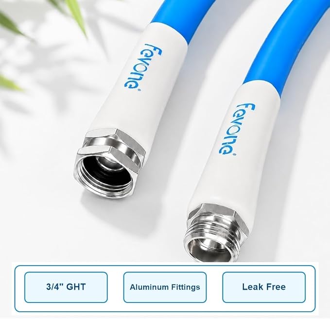 FEVONE 100 ft x 5/8 in Garden Hose, Drinking Water Safe Flexible Water Hose, Heavy Duty Hybrid Polymer Hose, Kink-Resistant, 3/4 in GHT Aluminum Fittings, Leak-Free, 600 PSI