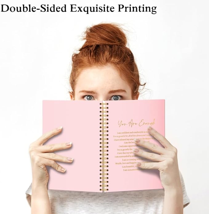 XQLZY Funny Enough Definition Pink Spiral Notebook - 160 Blank Pages Inspirational Journal, Daily Affirmation Gifts for Daughter Sister BFF Coworker, Positive Gifts for Mom