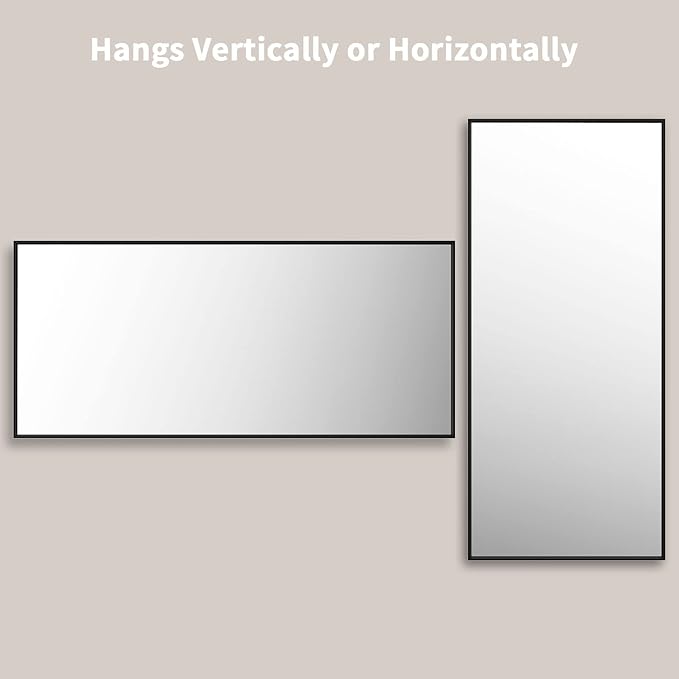 LOAAO 72"X32" Black Rectangle Bathroom Mirror Wall, Matte Black Aluminum Alloy