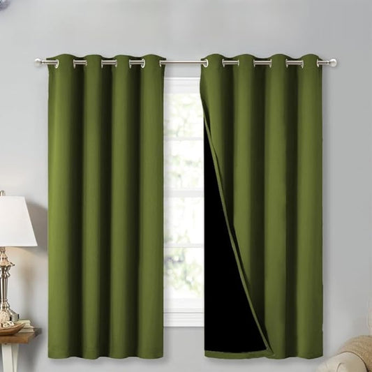 NICETOWN 100% Blackout Curtains 45 inches Long, Olive Green, 1 Pair, 52 inches