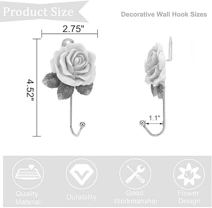 Gold Decorative Wall Hooks for Hanging, Cute Resin Flower Bow Coat Hooks