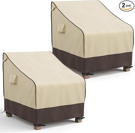 MR. COVER Patio Chair Covers Waterproof, Outdoor Furniture Covers for Rocking Chair, Heavy Duty Anti UV Chair Cover, Fits up to 32"W x 42"D x 35"H, Air Vent and Handles Included, Brown & Khaki, 2 Pack